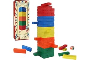 GOTHINK 60PCS Wooden Blocks Stacking Board Games, Classic Tumbling Stacking Blocks Game for Kids and Families, Wood Colorful Balancing Blocks Montessori Toys Gift Set for Kids Boys Girls