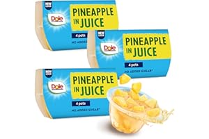 Dole Pineapple In Juice 3 x 4 Packs, Fresh Fruit Chunks, Healthy Snack, No Added Sugar Fruit Bowls, Perfect for Breakfast & Dessert or Adding to Recipes, Made with Real Pineapple