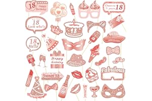 AIBAOBAO 35PCS 18th Birthday Photo Booth Props, Rose Gold 18th Birthday Decorations for Girls Women, Funny DIY Kit 18th Birthday Selfie Props Party Supplies Decoration and Favors