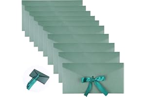 XUIGORT 10pcs Present Card Paper Envelopes, Birthday Card Rectangle Present Envelope with Ribbons, 22 x 11 cm Mailing Envelopes for Birthday Wedding Festival Party Greeting Invitations Card