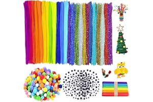SUNSHINE SMILE 450 PCS Pompon Rosso, Lavoretti Creativi, Ciniglia Natale, Arte creativa fai da te, Filo di ciniglia, Palla Pompon, Scovolini, Forniture artigianali, Occhi autoadesivi, Scovolini Pipa, Adatto 15+