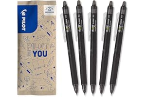 PILOT - Lot de 5 FriXion Point Clicker 0,5 - Stylo rétractable à encre thermosensible effaçable - Noir - Stylo rechargeable - Pointe fine