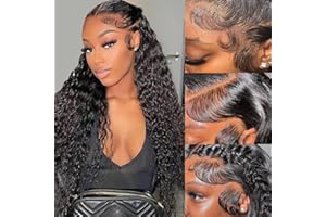 Water Wave Human Hair Wig 13x4 HD Transparent Lace Front Wigs Human Hair 180% Density MSGEM 30 inch Brazilian Water Curly Lace Frontal Wigs for Black Women Pre Plucked with Baby Hair Natural Color