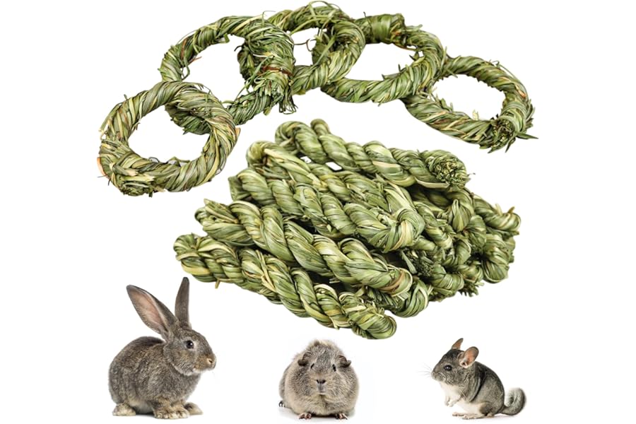 Episkey 20 Pcs Rabbit Chew Toys, Natural Timothy Grass Ring Bunny Molar Grass Stick Toys Small Animal Boredom Breaker Activity Play Chew Toys for Bunny Rabbits Hamster Guinea Pigs Chinchilla