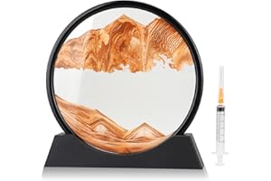 DBREAKS Obrazy z piasku 3D do obracania, dynamiczny obraz piaskowy, płynące malarstwo piaskowe, okrągła rama ze szkła, ruchoma sztuka piaskowa, krajobraz, dekoracja biurka dla dorosłych i dzieci,