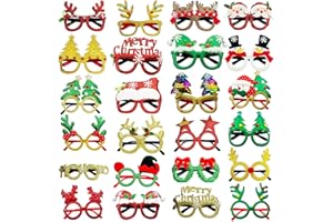 YLLUUOE 24 PCS Christmas Glitter Party Eyeglasses,Novelty Christmas Glasses Frames,Xmas Costume Party Glasses Frame Props for Kids Adults to Wear for Holiday Party Favors Gift Create Joyful Atmosphere
