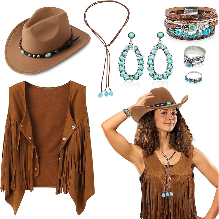 Bracelets Bohème Western Pour Femme - Turquoise, Breloques Cowboy, Cactus, Cordon Cuir, Empilables