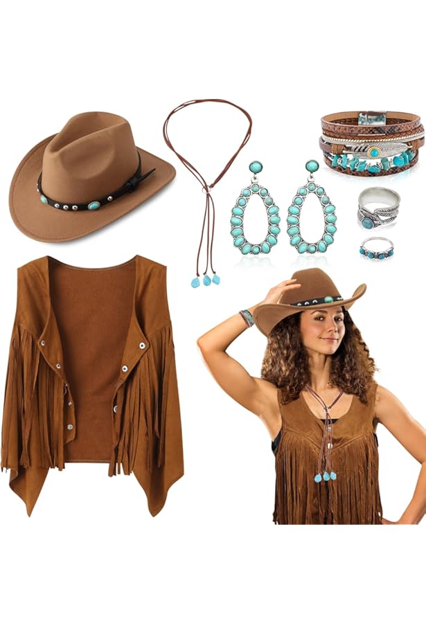 Gilet Western Femme En Daim Synthétique à Franges - Style Cowboy Boho Années 70 Sans Manches