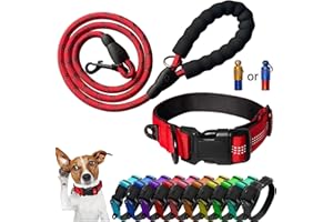 Mauts Dog Collar,Adjustable Dog Collar and Lead Set for Large Medium Small Dogs.(Small, Red)