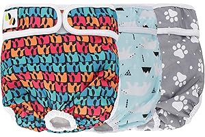 JUMPY MOO'S JM Reusable Dog Diapers Female (3 Pack) – Highly Absorbent and Comfortable Dog Nappies – Dog Season Pants - Dog Period Pants - Dog Nappies Female Medium (Fit for 14"- 20" waist) Cute Pattern