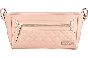 Itzy Ritzy Adjustable Stroller Caddy - Stroller Organizer Featuring Two Built-in Pockets, Front Zippered Pocket & Adjustable Straps to Fit Nearly Any Stroller, Blush