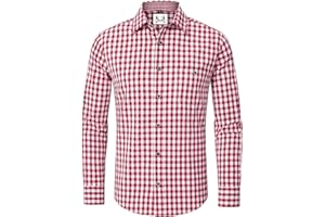 AMZHOTER Trachtenhemd Herren Oktoberfest Hemd Kariertes Hemd Outfit Langarm Trachten Hemden Tracht Hemd Trachtenhemden Kurzarm Karohemd Freizeithemd Baumwolle Blau Rot Grün