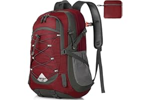 IGOLUMON Wanderrucksack Herren Damen 40L Wasserdichter Rucksack Leicht Faltbarer Reiserucksack Trekkingrucksack mit Reflexstreifen Für Radfahren, Klettern, Bergsteigen und Reisen Sport,Rot