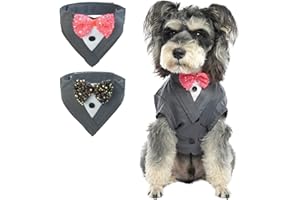 IECOii Hunde Smoking Anzug mit 2 Halstuch mit Fliege,Hund Hochzeit Outfit für Kleine Mittlere und Große Hunde,Haustier Hundekostüm Halloween Weihnachten Geburtstag Party Hundebekleidung Costume