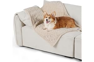 LE SURE Lesure Large Dog Blanket Washable - 80x100cm Waterproof Blanket for Medium Dogs and Large Cats, Soft Pet Throw Protects Bed and Sofa with Soft Plush, Cream