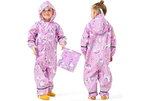 Baogaier Ragazze Impermeabile con Cappuccio Bambini Tuta da Pioggia Leggero Tutto in Uno Giacche Stampe Cartone Tutina Antipioggia Giacca Poncho Impermeabili Abbigliamento Bambina 1-9 Anni