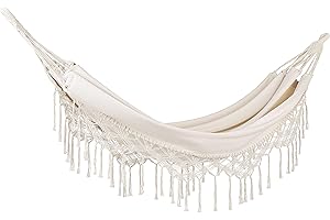 BELIANI Hamac Style Boho Suspendu Balancoire Intérieur Extérieur en Coton Beige Rocca