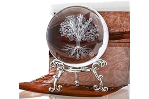 H&D HYALINE & DORA 60 mm albero della vita sfera di cristallo con supporto, fermacarte decorativo 3D, pianta in vetro incisa al laser, albero della vita, sfera di novità per la casa
