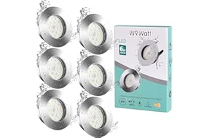‎WOWATT wowatt Einbaustrahler IP44 LED Einbauleuchte Bad 230V Flach Einbauspots Deckeneinbaustrahler Badezimmer inkl. 6W Spots f. Loch 60mm Rund 6000K Kaltweiß 540lm ersetzt 50W Deckeneinbauspot 6er Set