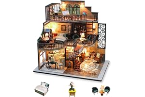 Cuteefun Maquette Maison Miniature pour Adulte à Construire, DIY Maison de Poupée Miniature Bois en Kit avec Meubles Outils, Cadeau de Bricolage Artisanal (Loft D'époque)