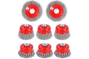 CEXOVO 8 Pièces Brosse Métallique pour Perceuse Meuleuse D'angle,Brosse Métalliques pour Perceuse pour Meuleuse D'angle avec Filetage M14, Brosse de Ponçage Rou,pour Limination de La Rouille,Corrosion