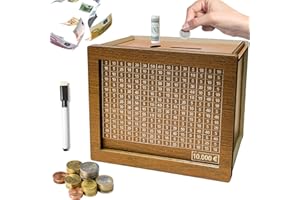 WENOSDA 10000€ Spardose Holz, Spardose mit Zielzahlen, Spardose mit Sparziel, Sparbox Sparbüchse mit Zähler Geschenke für Kinder und Erwachsene 20x14.5x7.6cm (mit Löschbarem Stift)