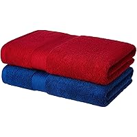 Amazon Brand - Solimo 100% Cotton 2 Piece Bath Towel Set, 500 GSM (Iris Blue and Spanish Red)