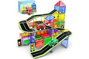 Perbabe 72 pezzi Costruzioni Magnetiche Giochi Bambini, Più forte Costruzioni per Bambini con Topper Stradali e Auto Tessere Magnetiche per Natale, Compleanno Regalo Bambino 3 4 5 6 7 8 anni