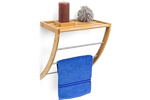 Relaxdays 10019188 all towel holder with 3 towel rails, 40 x 38 x 24.5 cm, Wood, Natural Brown