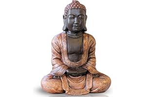 GARDEN PLEY Buda Tibetano 59 cm – Budas Grandes de Jardín en Piedra Artificial para Decoración Exterior, Figuras de Budas y Estatuas Decorativas (Caoba)