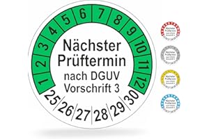 beihaasnatuerlich® 112 Stck Prüfplaketten "Nächster Prüftermin", 20 mm Ø, Prüfetiketten nach DGUV V3, 2025-2030, Prüfaufkleber, E-Check Prüfetikett, Plakette für Elektrogeräte (Grün, 1 Bogen)
