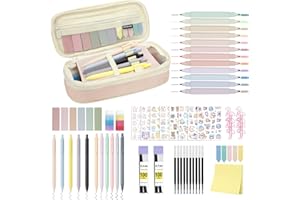 Obcarn Pencil Case with 66 Pcs Stationery Included 12 Highlighters Pens 5 Gel Pens 6 Pastel Mechanical Pencils Cute Aesthetic Stationary Set for Girls (Pink)