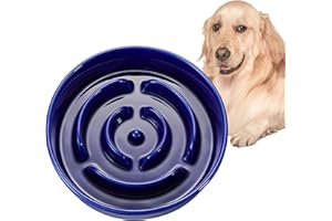 MOPANG Gamelle Anti-Gloutonie pour Chiens de Moyenne et Grande, Bols Surélevés en Céramique pour Slow-Feeder, Antidérapante Gamelle pour Chiens, Ø 21cm, 1000ml, Bleu Marine