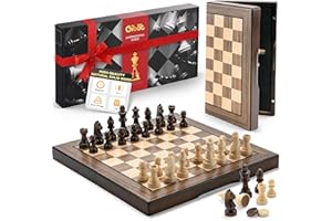 Gibot 2 in 1 Scacchiera in Legno, Scacchi Magnetici, Scacchiera Portatile Pieghevole, Set di Scacchi e Dama Gioco da Tavola, Scacchiera Professionale da Viaggio per Adulti Bambini 30x30cm