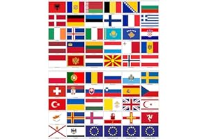 beihaasnatuerlich Europa Länderflaggen Aufkleber Set – 60 Rechteckige Flaggen Sticker auf 2 Bögen, Wasserfest & UV-beständig, 5 x 3,3 cm für Modellbau, Koffer, Dekoration