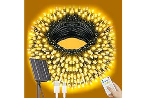 SOLARBABY Luci Natale Esterno Solare,52m 500 LED Catena Luminosa Esterno Solare Impermeabile con Telecomando,19 Modalità Luci Esterno Energia Solare Decorative per Giardino Patio-Bianco Caldo
