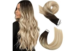 Moresoo Extension Capelli Veri Biadesivo 30g 20 Pezzi Corti Balayage Extension Biadesive Capelli Veri Castano Scuro a Biondo Cavallino con Biondo Candeggino Invisibile Adesive #2/27/613 30 cm