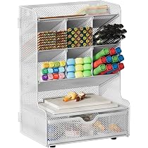 EasyPAG Organisateur De Bureau Métal 9 Compartiments Avec Tiroir - Rangement Stylos, Ciseaux & Fournitures