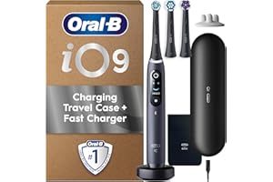 Oral B Electric Toothbrushes For Adults, Oral-B iO9, Gifts For Women / Men, App Connected Handle, 3 Toothbrush Heads, Charging Travel Case & Toothbrush Head Holder, 7 Modes, 2 Pin UK Plug, Black