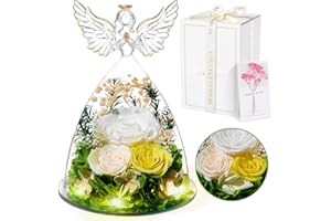 Touloube Rose Eternelle Cadeaux de la Saint-Valentin Femme, Fleur Préservées avec Ange Figurine, Idee Rosee Cadeau pour Elle, Maman Amie Épouse Sœur Mamie, Cadeaux Noel, Fete des Meres, Anniversaire