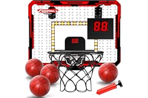 DOLOOWEE Mini canestro indoor per bambini, canestro a led, canestro automatico pieghevole e con luci di accompagnamento, dotato di 4 palloni, regali adatti per ragazzi e adolescenti