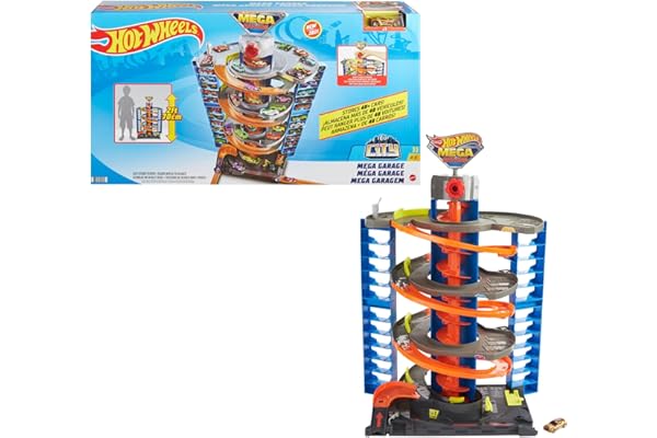 Hot Wheels City Méga Garage avec Ascenseur pour Ranger Plus de 40 véhicules, à connecter avec Circuit et Pistes, Voiture Incluse, Jouet pour Enfant, GTT95