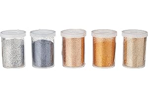 Baker Ross Barattolini di Glitter Metallizzato (confezione da 5)- Barattolini di polvere glitter, ideale per decorazioni e artigianato a scuola.