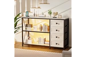 Lvifur Armadio da cucina con 3 cassetti, armadio a buffet da cucina con prese, credenza con molto spazio, tavolo consolle con luce LED per soggiorno, cucina, sala da pranzo