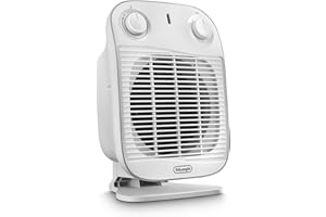 De'Longhi HFS50A20.WH Termoventilatore, Silenzioso e leggero, 2 livelli di potenza, ventilazione estiva, protezione antigoccia, maniglia, dispositivo di sicurezza, luce, protezione antigelo, Bianco