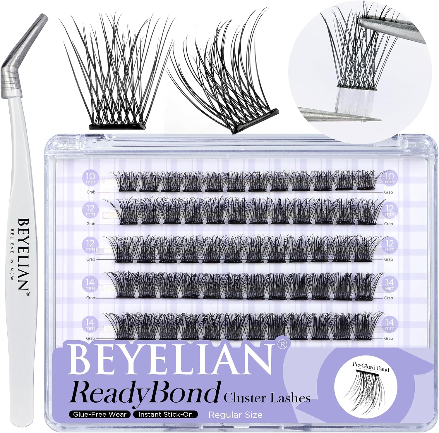 BEYELIAN Pestañas Postizas Self Adhesive, 72 Pcs D+ Curl DIY Press on Pestañas Individuales, Pestañas Adhesivas Reutilizables Cluster Lashes Pestañas Postizas (R37)