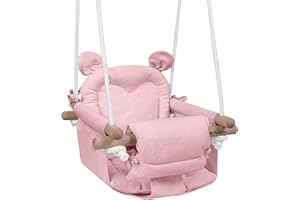 Tulano Hop 30 Rosa | Baby Schaukel Hängesitz für Kinder 6-36 Monate | Indoor & Outdoor | Sicherheitsgurt & Kissen | Holz & Baumwolle | Einfache Montage | Belastbar bis 60 kg