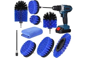 AOKYOM Bürstenaufsatz Bohrmaschine Set 8 Stück Bohrbürsten Befestigung Reinigungsbürste Power Scrubber Reinigung Kit Felgenbürste Set für Felgen Fliesen Küche Böden Badewanne, Blau