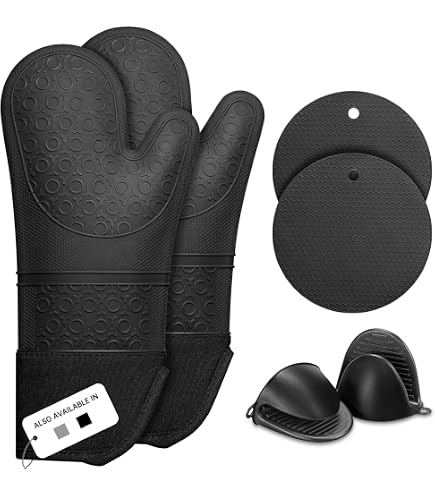 Guanti Da Forno Extra Lunghi In Silicone 40 Cm - Resistenti Al Calore Fino A 500°F, Fodera Trapuntata In Cotone, Presa Antiscivolo - Perfetti Per Barbecue, Griglia E Cottura - 3