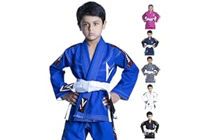 VECTOR SPORTS Kids Brazilian Jiu Jitsu (BJJ) Gi mit gratis weißem Gürtel, 100% Baumwolle, Pearl-Weave-gewebter Kimono, Ultra leicht, vorgeschrumpft